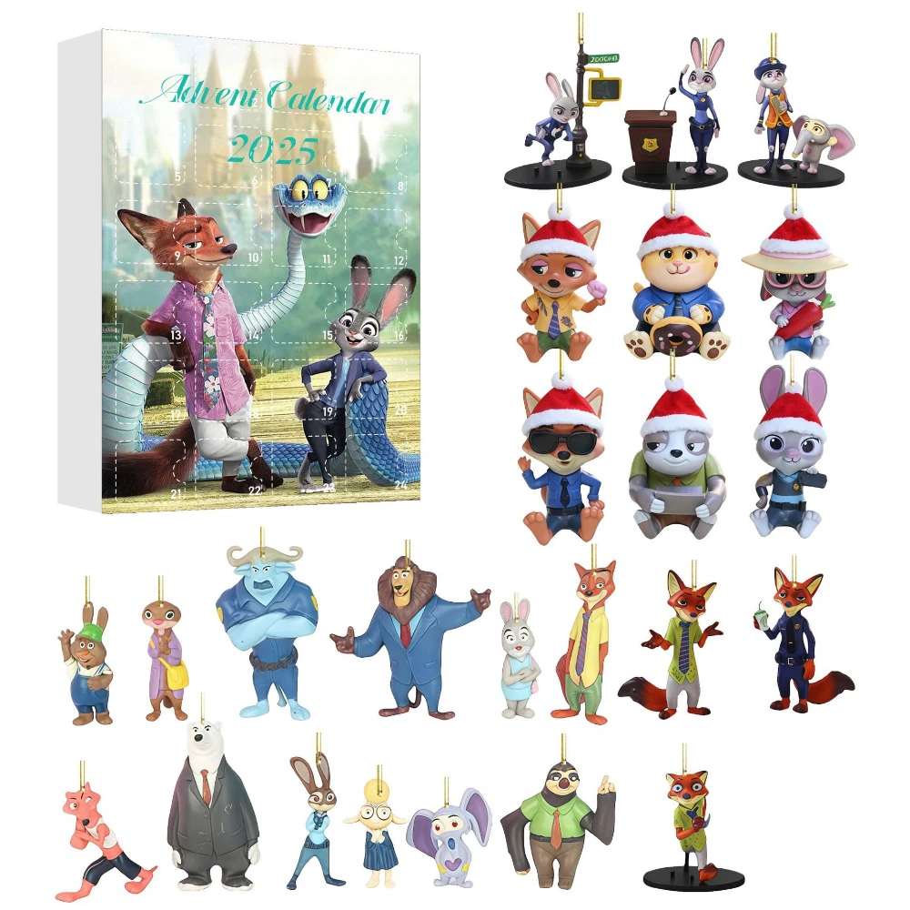 Disney zootopia 2d calendário do advento anime 24 dias calendário de contagem regressiva pingente caixa surpresa dos desenhos animados natal caixa mistério presentes