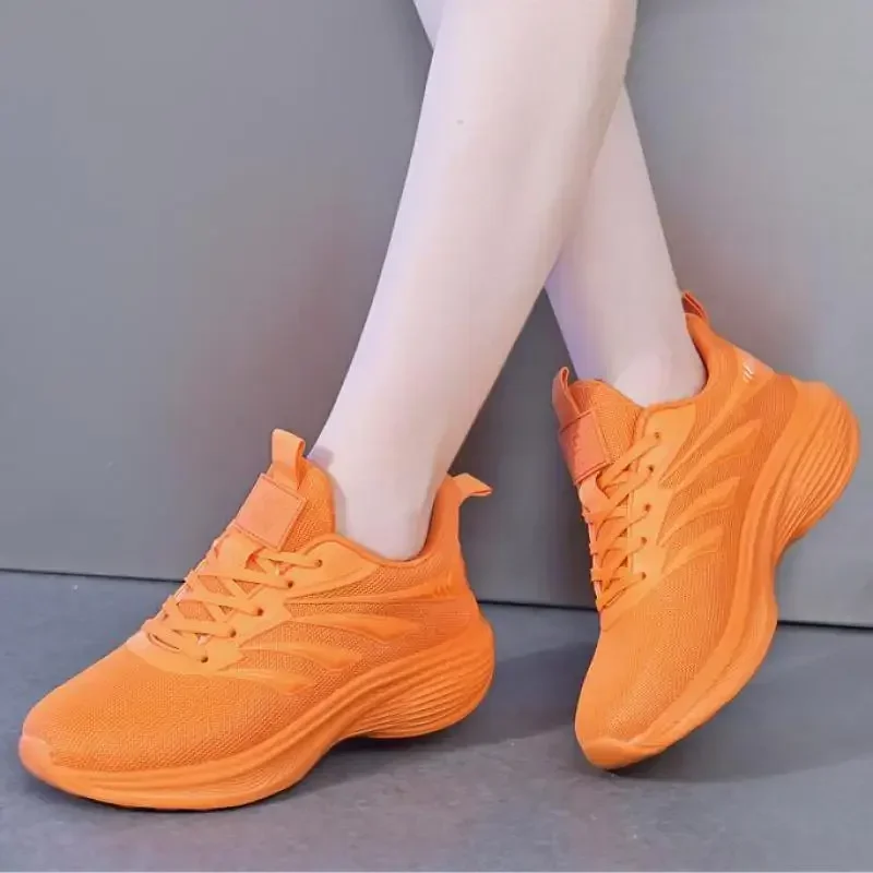 

Orange Casual Shoes Breathable Mesh Sneakers Women Thick Sole Sports Shoes Tennis Lightweight Spring White Running Shoes Ladies