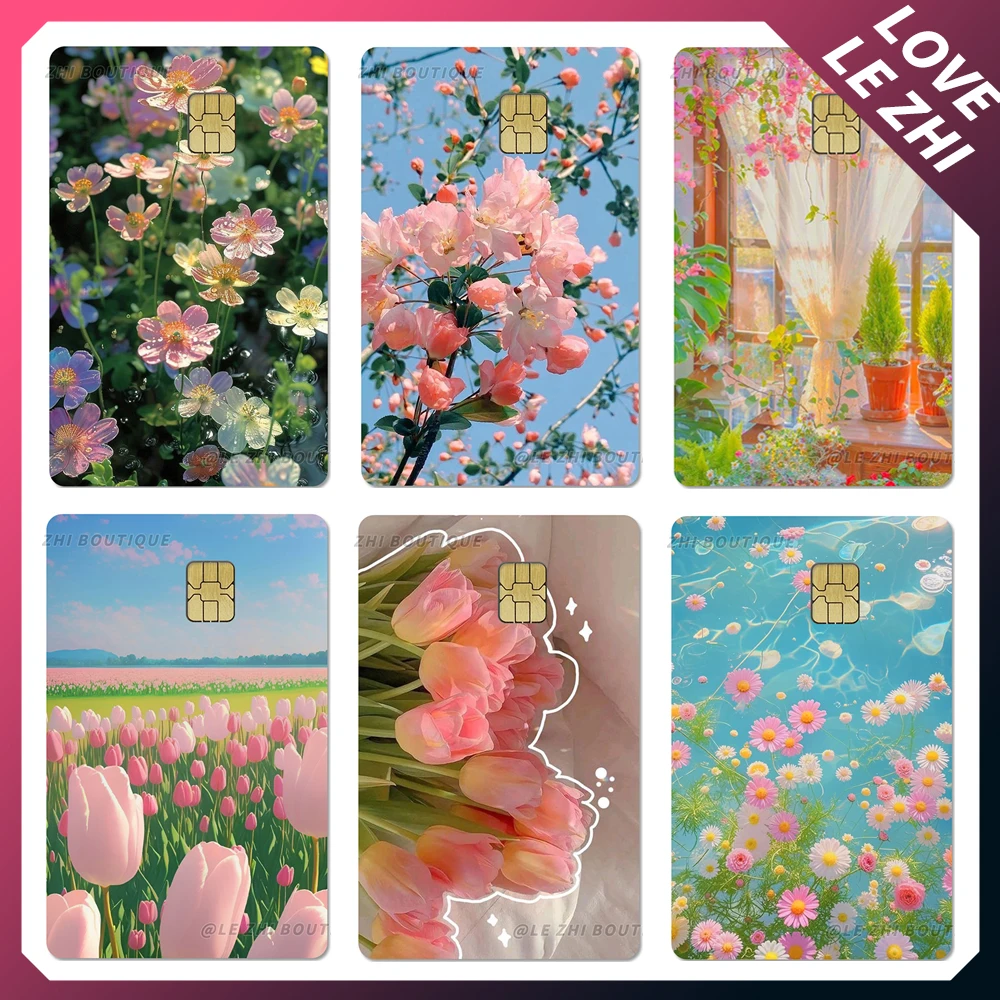 

1Pcs Nature Landscape Credit Debit Card Party Sticker Decoration Tulip Rose Daisy Waterproof Small Chip Protective Film Sticker