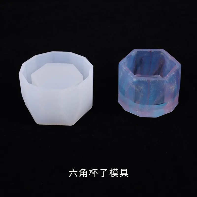 2025 New Crystal Drip Mold Diy Succulent Mini Flower Pot Molds Christmas Hexagonal Cup Organizer Table Setting Silicone Mould
