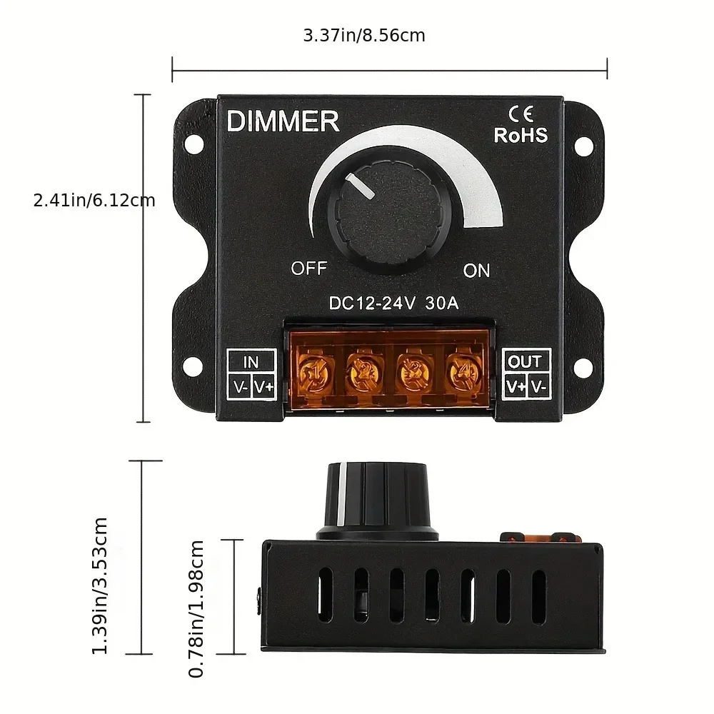 DC 12V-24V LED Dimmer Switch 30A LED Monochrome Controller PWM Digital Stepless Dimming for Lamp Strip Single Color Lamp image 5