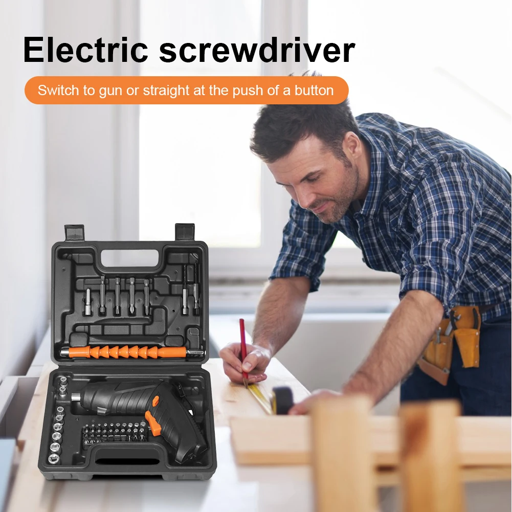 

47pcs/Set Cordless Screwdriver with Rotating Handle LED Light Electric Screwdriver with Driver Bit Set Power Screwdriver Tool