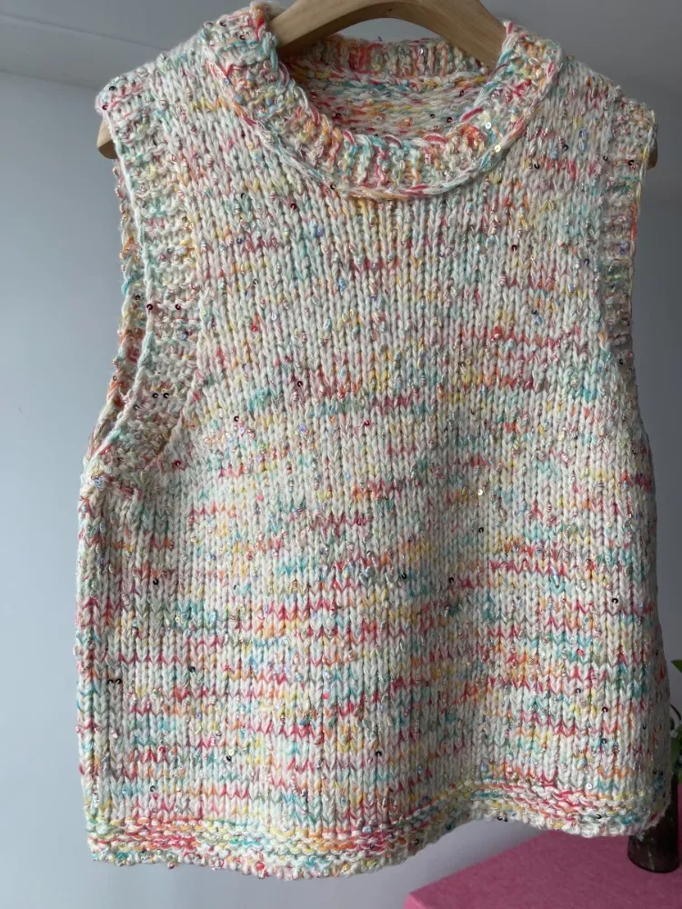 Multicolored Wool-blend Knitted Tank Tops Sequin Sweater Vest 2024 Autmn/Winter Sleeveless Knitwear Women Clothes Outerwear