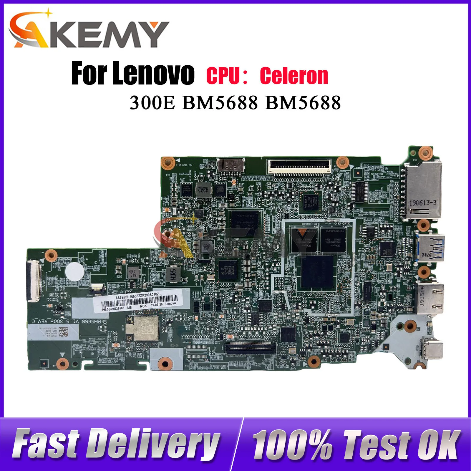 

For Lenovo 100e Chromebook 2nd Gen 300E BM5688 Laptop Motherboard With 4GB RAM 32GB 64GB SSD MT8173C N4000 N4020 CPU