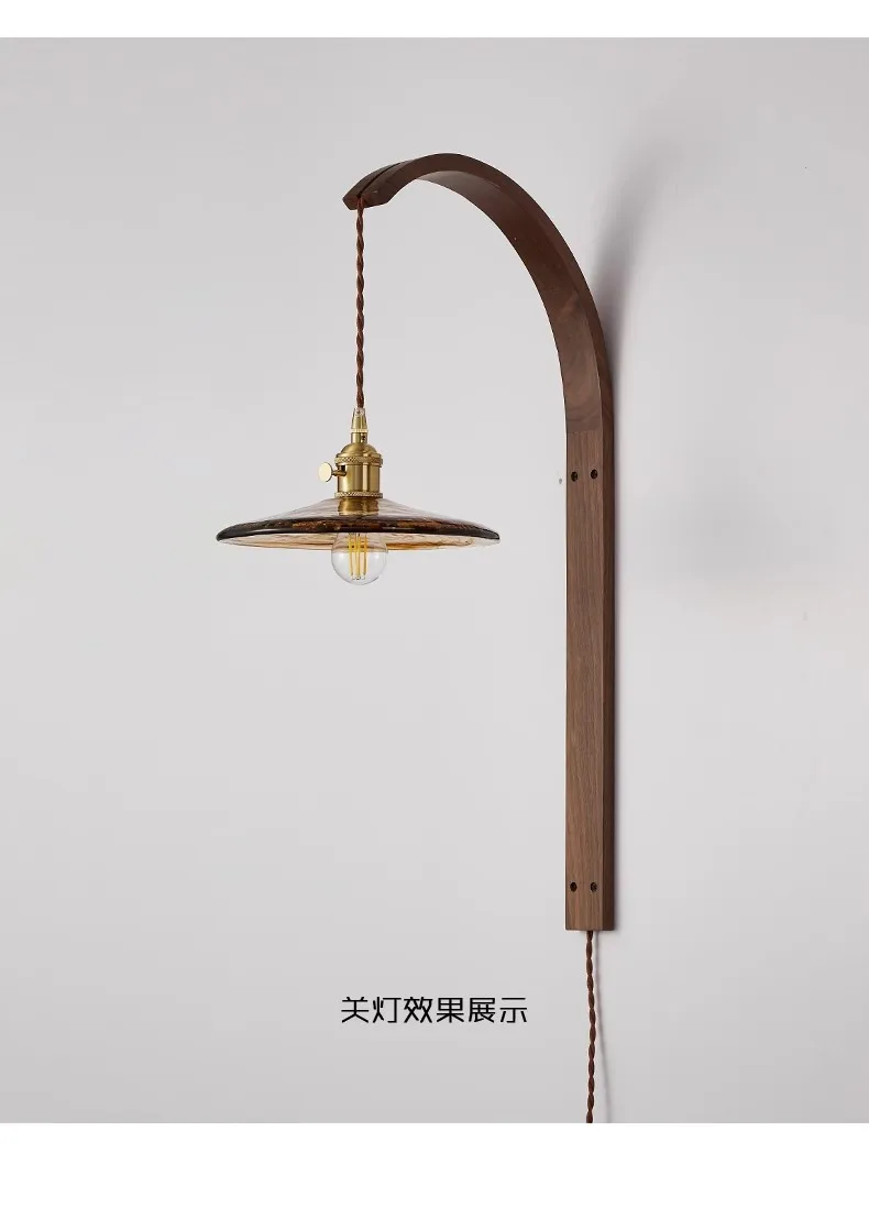 مصباح جداري بجانب السرير لغرفة النوم، جدار خلفية غرفة المعيشة، مقهى B & B، مصباح حائط من الخشب الصلب، نموذج خطاف السمك