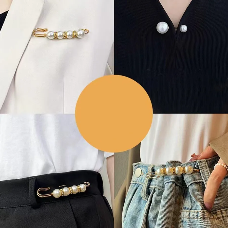 4/10Pcs Anti-Exposure Neckline Buckle Fashion Clothing Brooches for Women Pearl Lapel Pin Sweater Dress Brooch Pins Badge Buckle