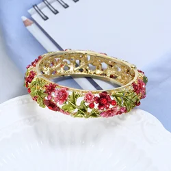 Woman Ethnic Style Bangle Vintage Floral Bracelets Elegant Flower Charm Jewelry for Mom Grandma Sister Girlfriends Jewelry Gifts