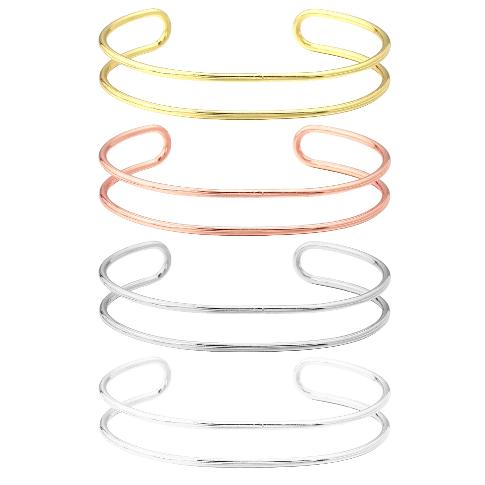 1 قطعة بسيطة النحاس المفتوحة الكفة الإسورة أنيق طبقة مزدوجة سوار لفتاة النساء DIY بها بنفسك صنع المجوهرات سوار الهدايا اكسسوارات