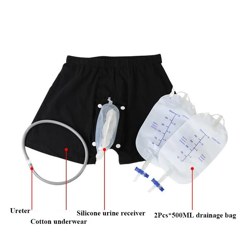 1Pc Reusable Male Urine Bag Shorts Silicone Men Walking Urine Bag Panties Bedridden Elderly Incontinence Patient Pee Collector