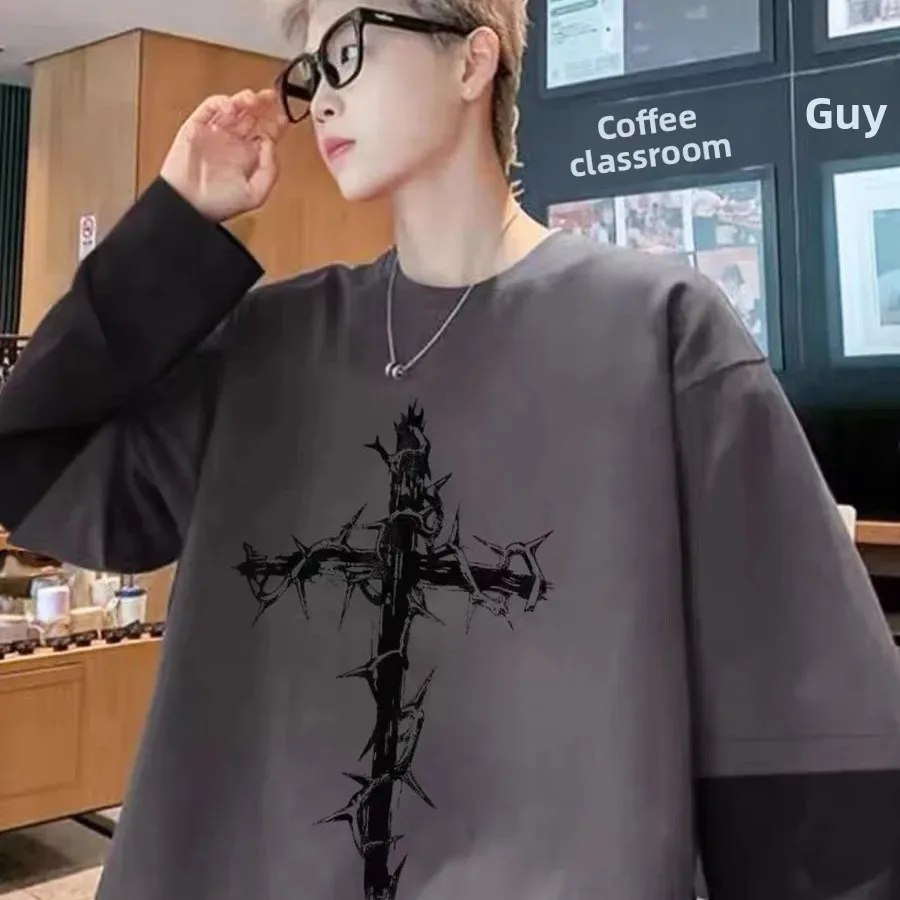 للجنسين طاقم الرقبة تي شيرت الصيف نمط جديد عصري متعدد الاستخدامات عادية جولة الرقبة الأعلى للرجال والنساء إلكتروني طباعة بسيطة Desi