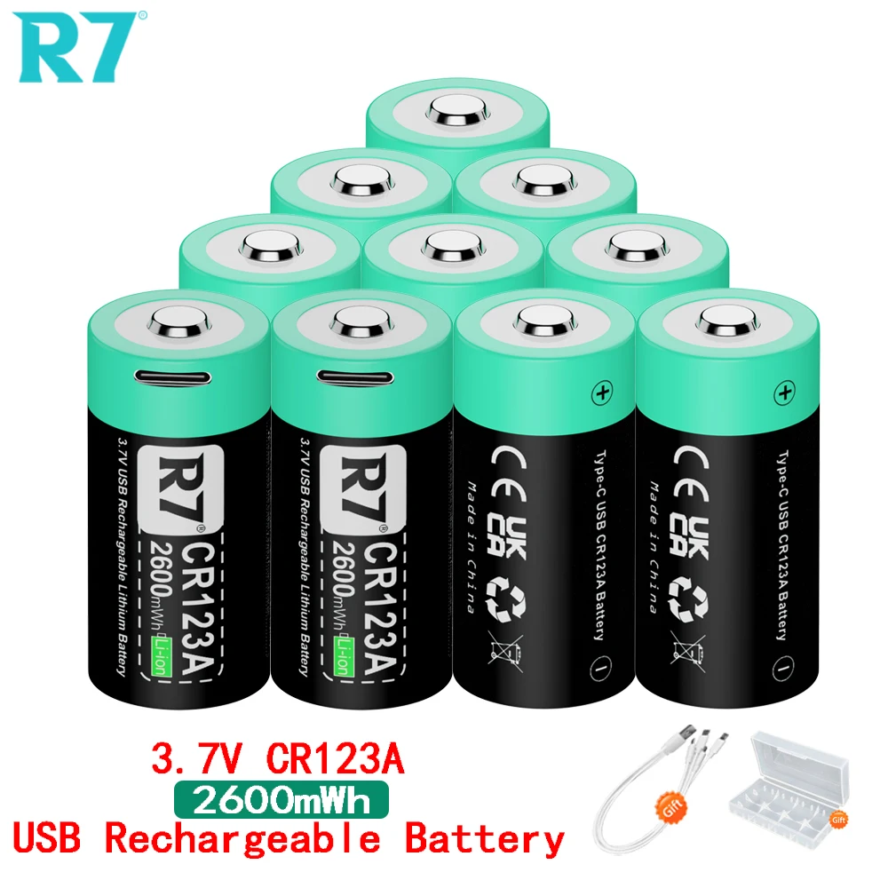 

3.7V CR123A 2600mWh Rechargeable Li-ion Battery 16340 16350 batteries Type-C Charging for LED Flashlight Camera