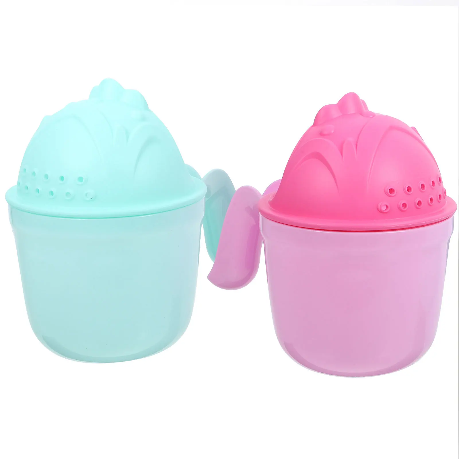 

2pcs Baby Rinse Cup Wash Hair Waterfall Design Ergonomic Handle Shampoo Scoop For Newborn Bathing Shower Cap Bathing