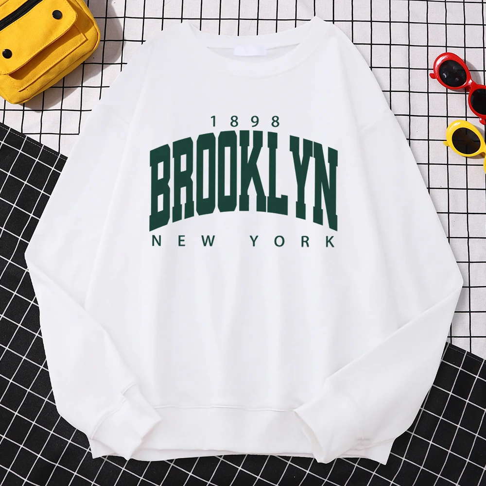 Fashion Simple Pullovers For Women 1898 Brooklyn New York Print Hooded Fleece Soft Sweatshirts Loose Warm Female Sportswears