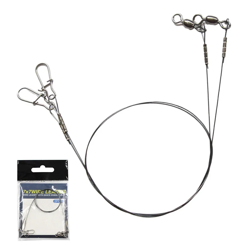2pcs Fishing Leader Wire 30/35cm Ti Anti-winding Anti-bite Line With Swivel Double Lock Buckle For Predatory Fish Fishing Parts