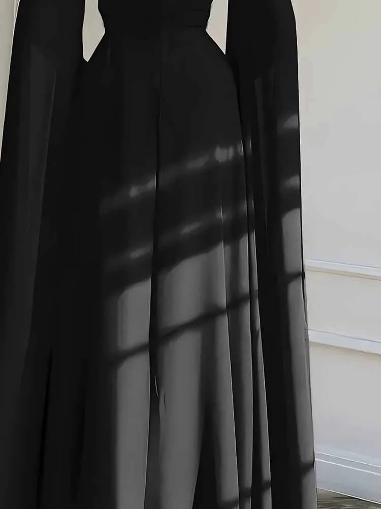 

Сексуальный однотонный комбинезон с длинными рукавами и разрезом для вечеринок, элегантные широкие комбинезоны для поездок на работу, осенние модные длинные комбинезоны с высоким воротом