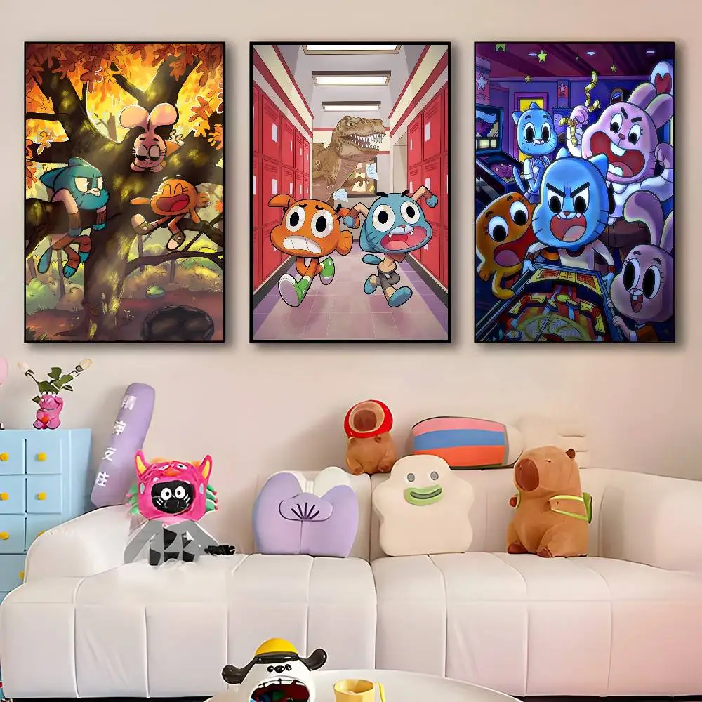 Classic Cartoon Anime The Amazing Funny W-world Of Gumball Posters HD Print Vintage Wall Art Decor for Home Study Room