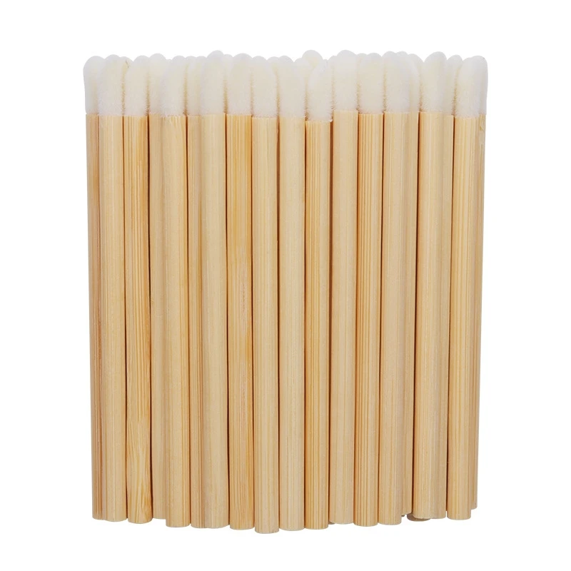 100Pcs Wooden Lipstick Applicators Disposable Lip Brush Set Fine Flocking Heads for Lip Gloss Lipstick Eyeshadow Makeup Daily