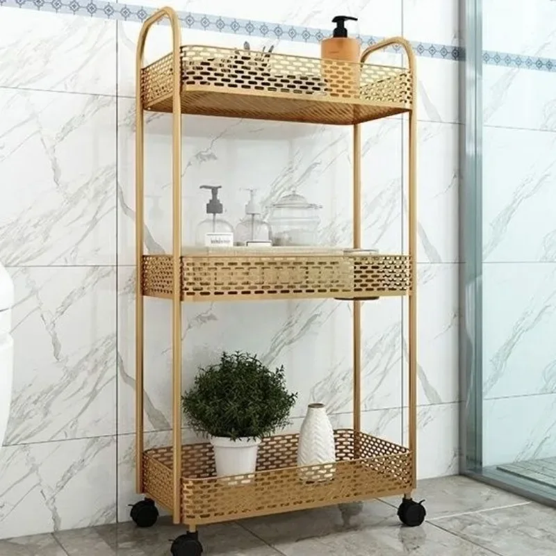 

Nordic Golden Trolley Storage Rack Living Room 3-layer Storage Rack Movable Bedroom Light Luxury Organizing Rack Kitchen Islands