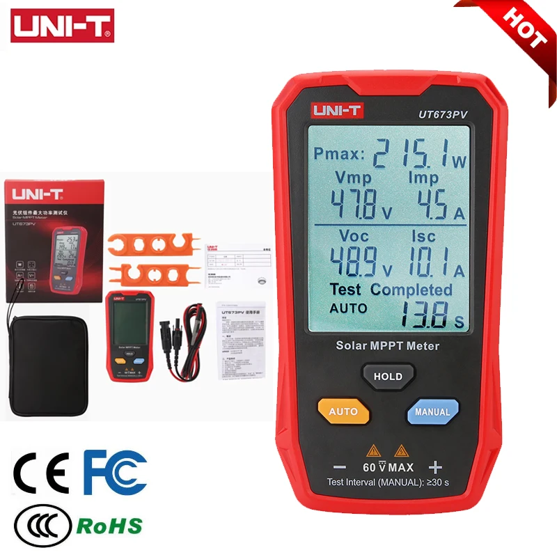 UNI-T UT673PV Solar MPPT Meter 5~800W PV Module Maximum Power Tester Open Circuit Voltage Short Circuit Current Lmp Vmp Tests