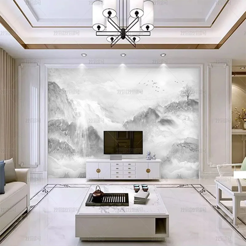 

Пользовательские 3d простые HD современные обои фреска атмосферные черно-белые серые мраморные пейзажи ТВ гостиная фон стены 8d