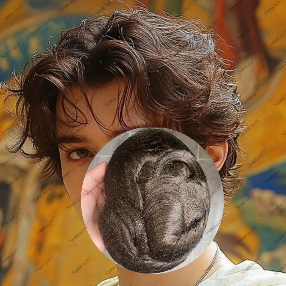 

Мужской парик-протез из натуральных волос с натуральной линией роста, на моно-основе NPU, коричневый, прямой/волнистый, 30 мм, из человеческих волос