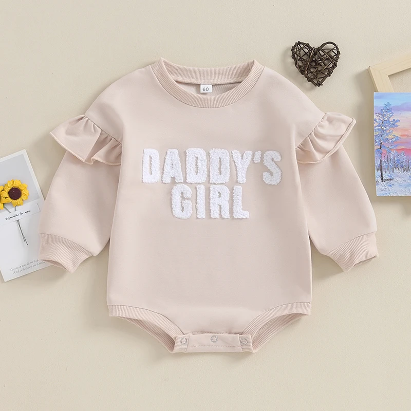 2023-10-04 Lioraitiin 0-18M Baby Giris Oversized Sweatshirt Romper Long Sleeve Bubble Daddys Girl Bodysuits Sweater Clothes