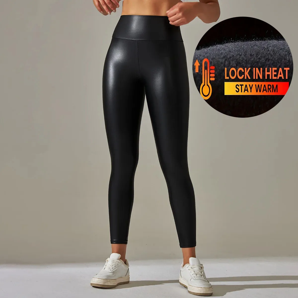 Black Sexy Velvet Warm Leather Pants Plus Size PU Leggings Women High Waist Skinny Tights Elastic Stretchy Outfit Trousers