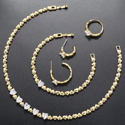 ZHUKOU heart jewelry sets Cubic zirconia heart connector bracelet for women Brass necklace fashion party Jewelry wholesale VE763