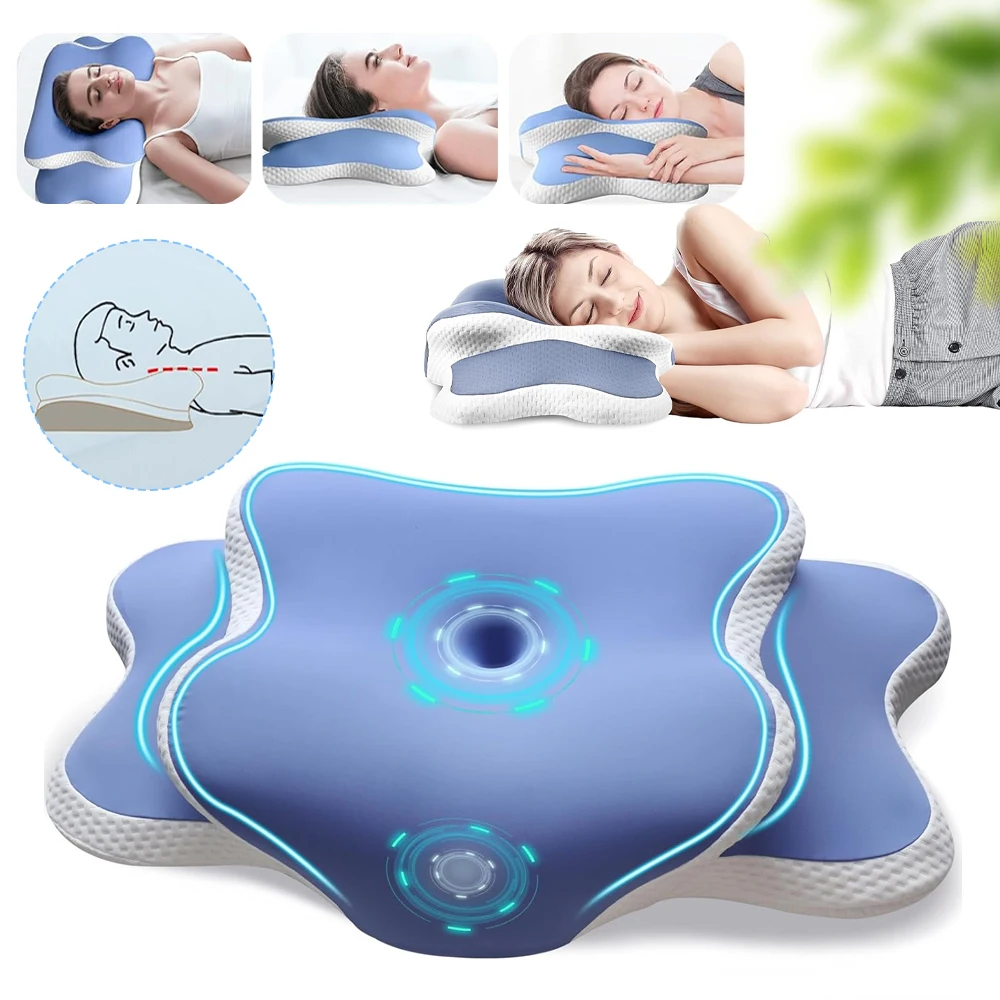 1 ensemble de coussinets de protection pour le cou en forme de papillon, avec taie d'oreiller amovible, design ergonomique, réglable en deux hauteurs.