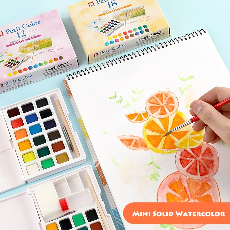 Japan SAKURA Mini Solid Watercolor 12/18 colors Graffiti Painting Watercolor Color Box Art Supplies