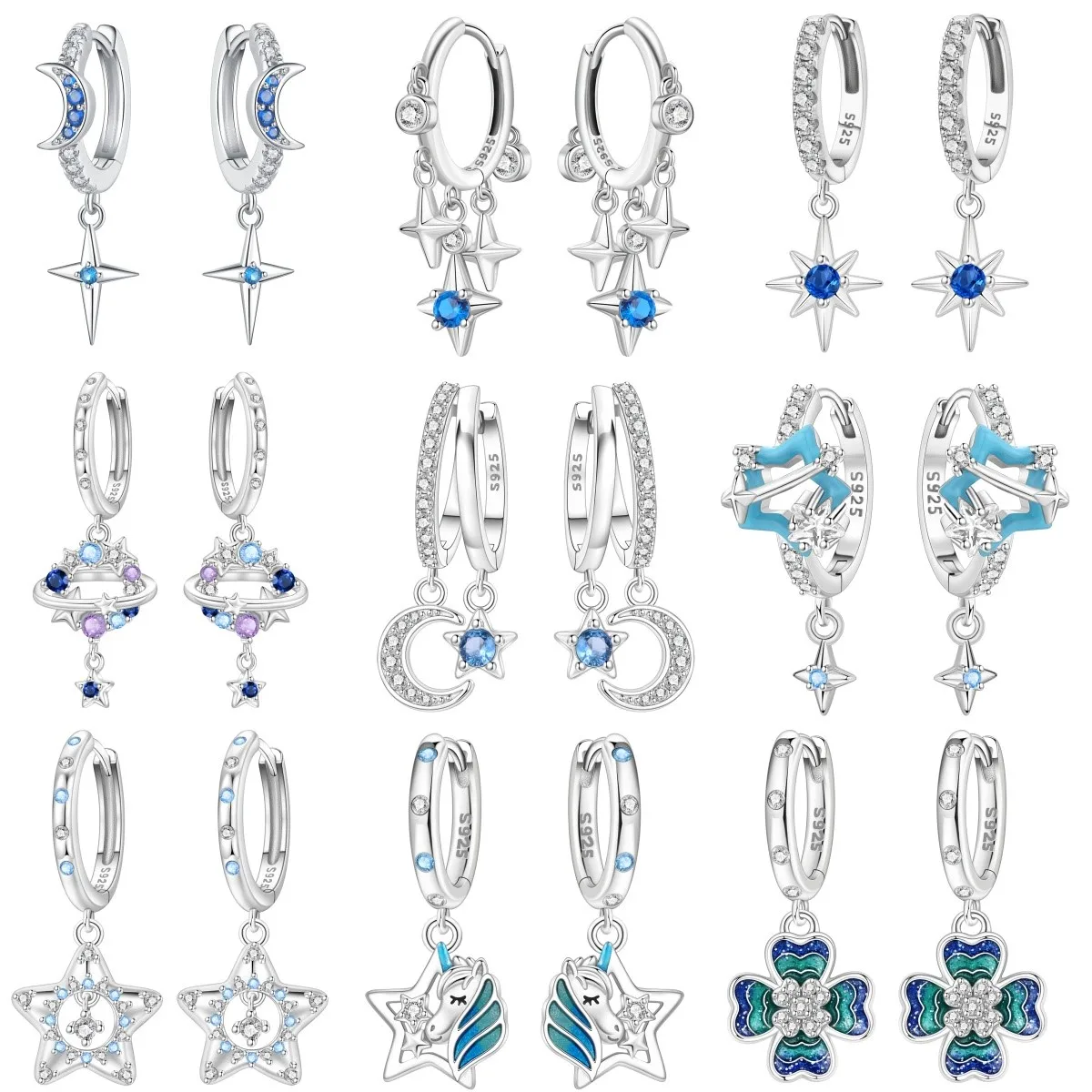 

Серьги MISEFF S925 из стерлингового серебра, модные серьги с синей звездой и луной, оригинальные украшения для женщин, подарки на день рождения