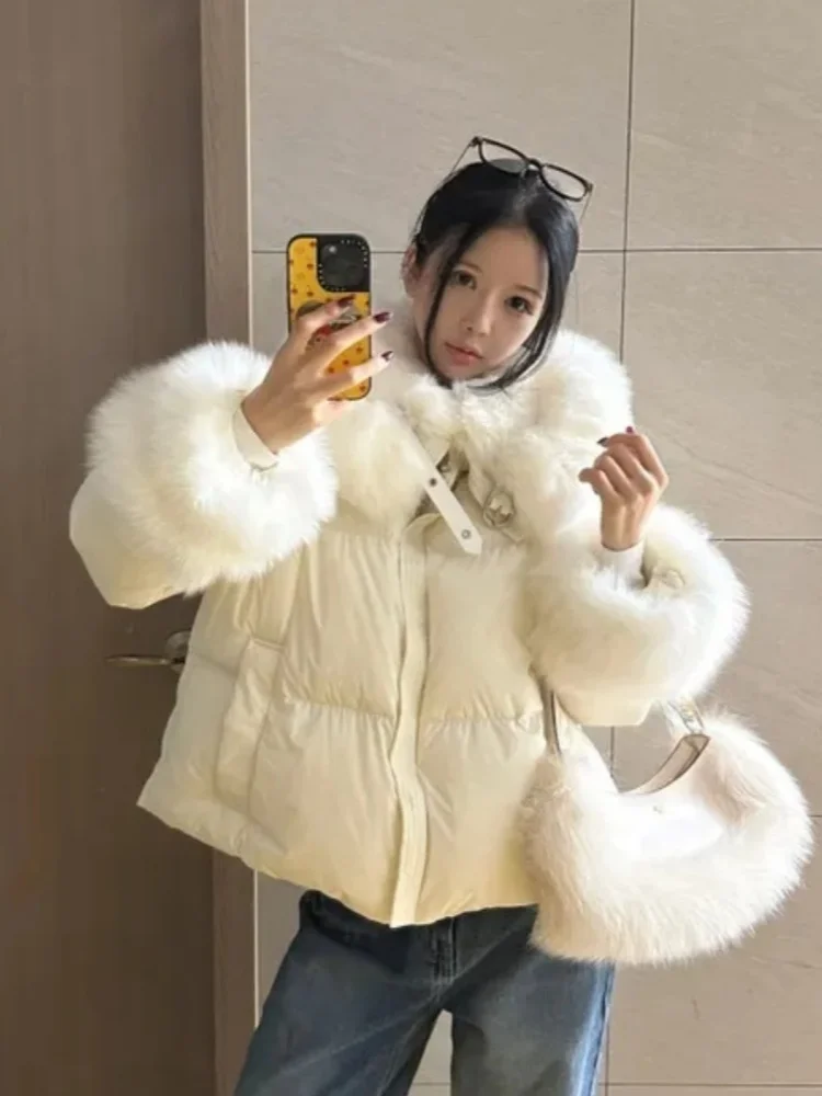 

Winter Thiened Women's down Jaet Du Feather Sve Fur Removable Coat Warm Sli Commute Sle Korean Version Slim Fit