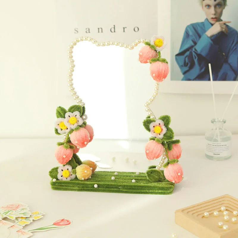 

Encrypted Twist Stick DIY Modification Cute Makeup Mirror Handmade Flower Bundle Material Acrylic Student Dressing Mirror