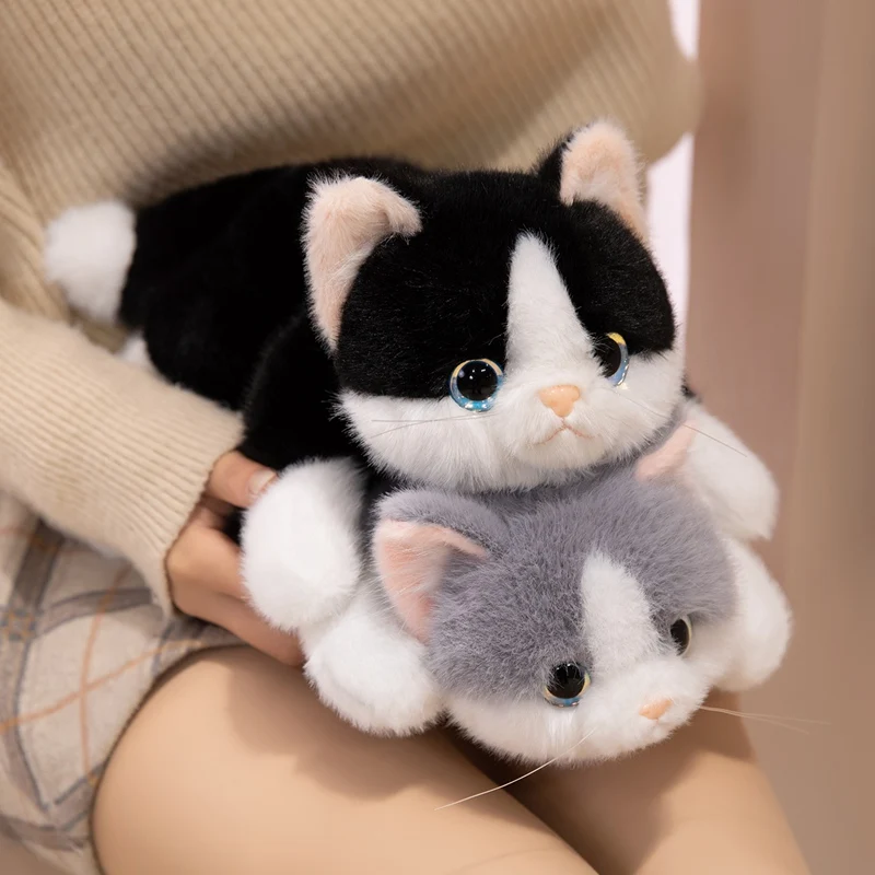 

Friends Boy Girl Birthday Gift Room Decor 25cm Squishy Lying Cat Plush Toy Cute Grey Black Cat Soft Stuffed Animal Doll