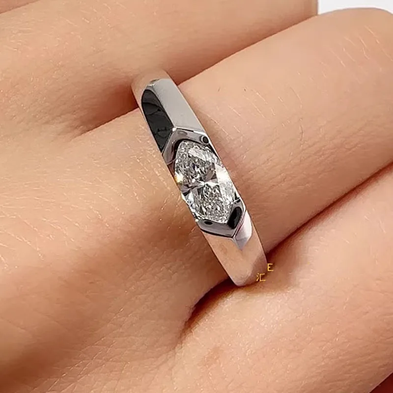 Bague en or blanc massif platine pt950, bague en diamant de laboratoire IGI, forme radiante, couleur DE, bague de mariage ﻿