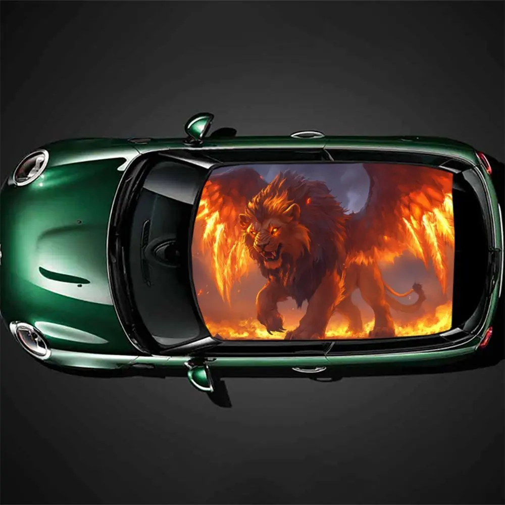 

Лев с крыльями в пламени, подарок, сделай сам, автомобильные виниловые обертывания, премиальные наклейки на крышу автомобиля из ПВХ, наклейки для внедорожников и фургонов, простая установка