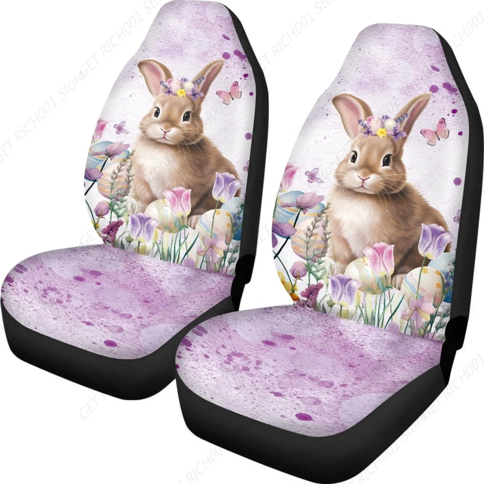 Easter Bunny Print Car Seat Covers for Women Easter Theme Car Accessories Front Seat Protector Universal Seat Cover