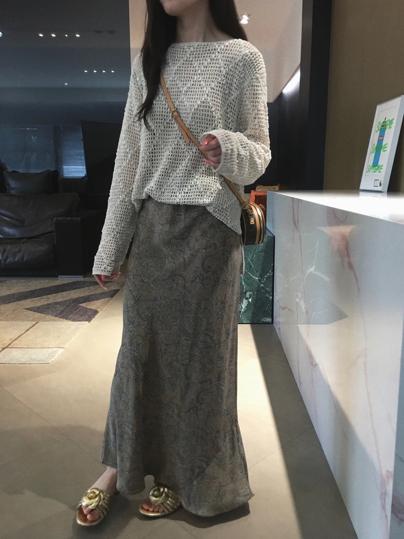 

Cuijia Vintage Paisley Print Washed Silk Half Skirt Straight Cut Slim Fit mid Waist Cotton Fabric Ladies Fashion Spring Colle...