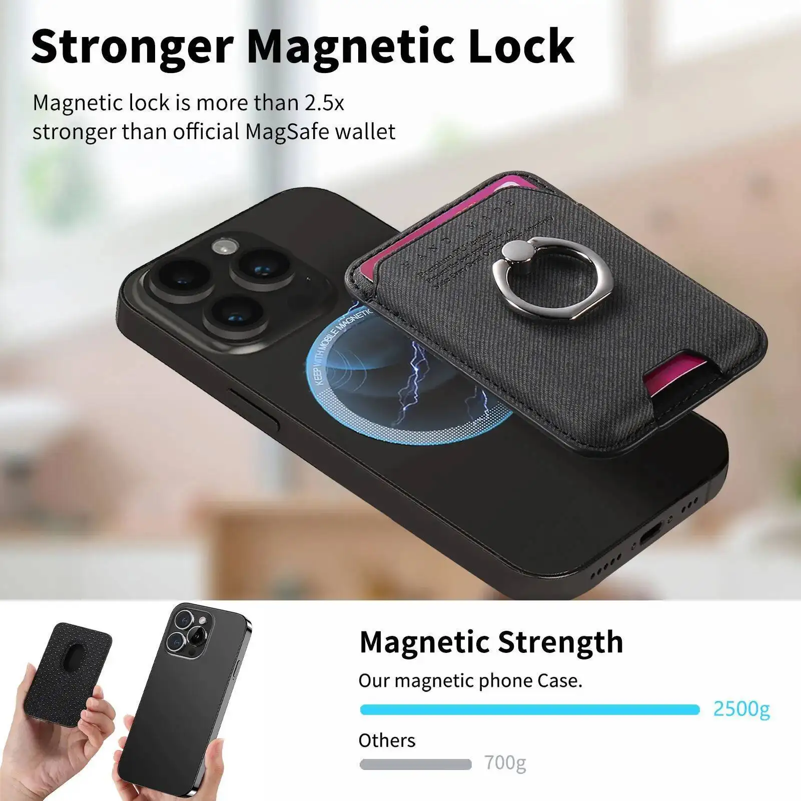 OUIO Non-slip Phone Card Bag Suitable For Magsafe Magnetic Phone Case Universal Wallet Finger Ring Buckle Holder Desktop Support