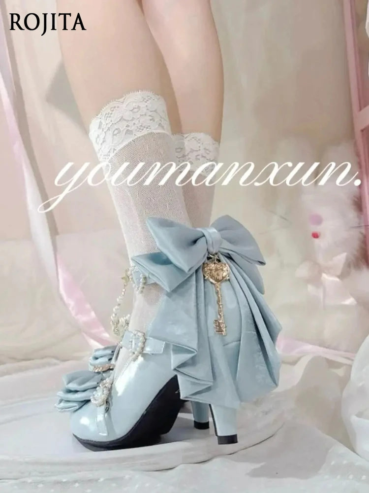 

Lolita Pink Bow Shoes Women High Heels Single Shoes 2025 Autumn New Japanese Style Gorgeous Elegant Cute Clip Round Toe Shoes