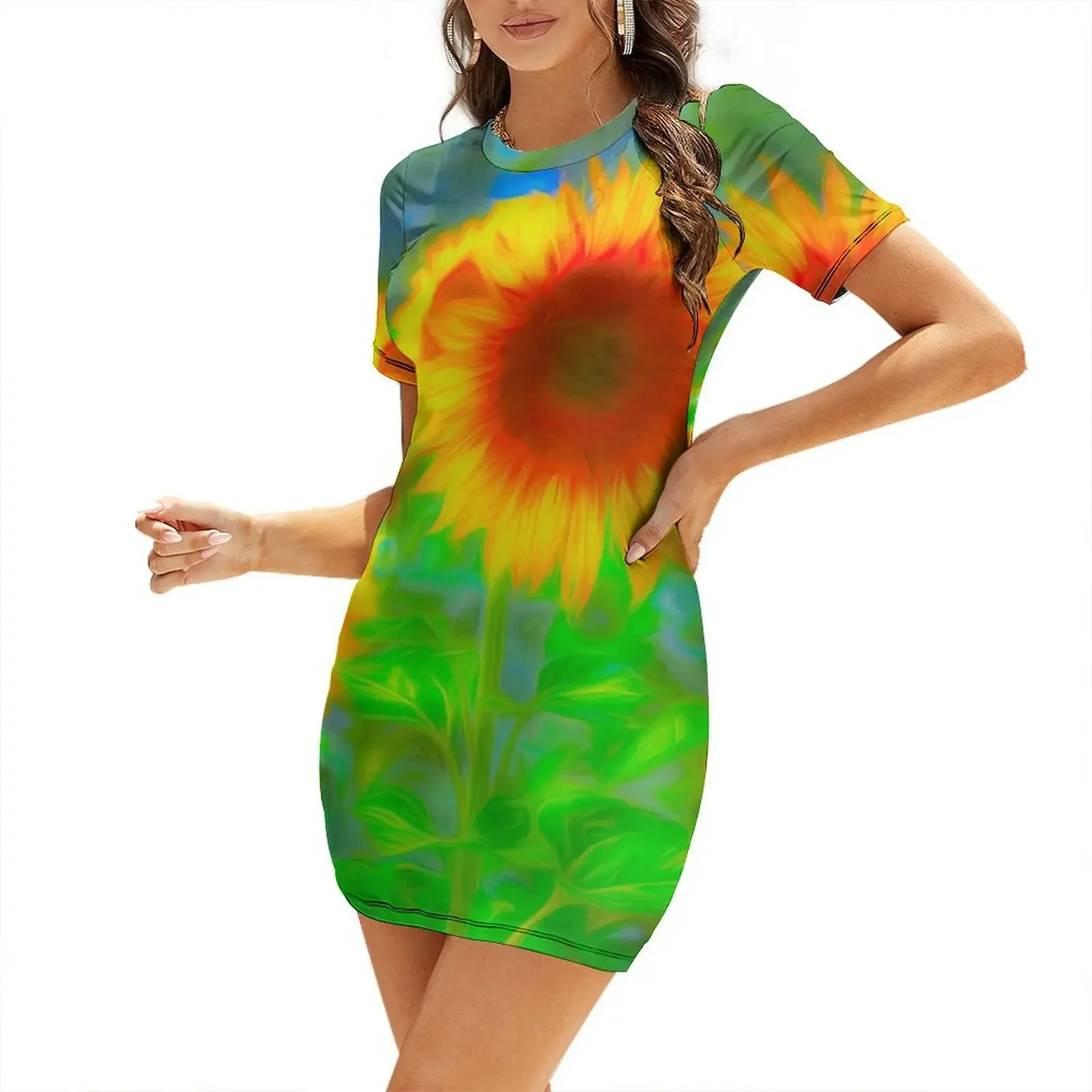 

Sunflower Pastel Art Short-Sleeved Dress cocktail dresses Dance dresses