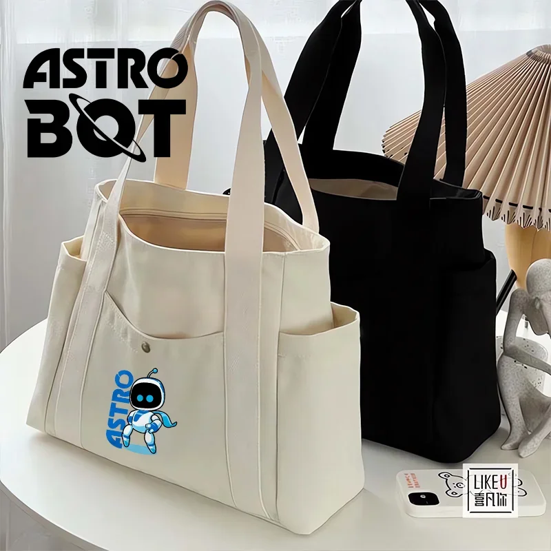 Astro Bot Canvas Women Bag Outer Shopping Pouch Girls Tote Zipper Shoulder Bags Student Handbag Work Commuting Large Capacity