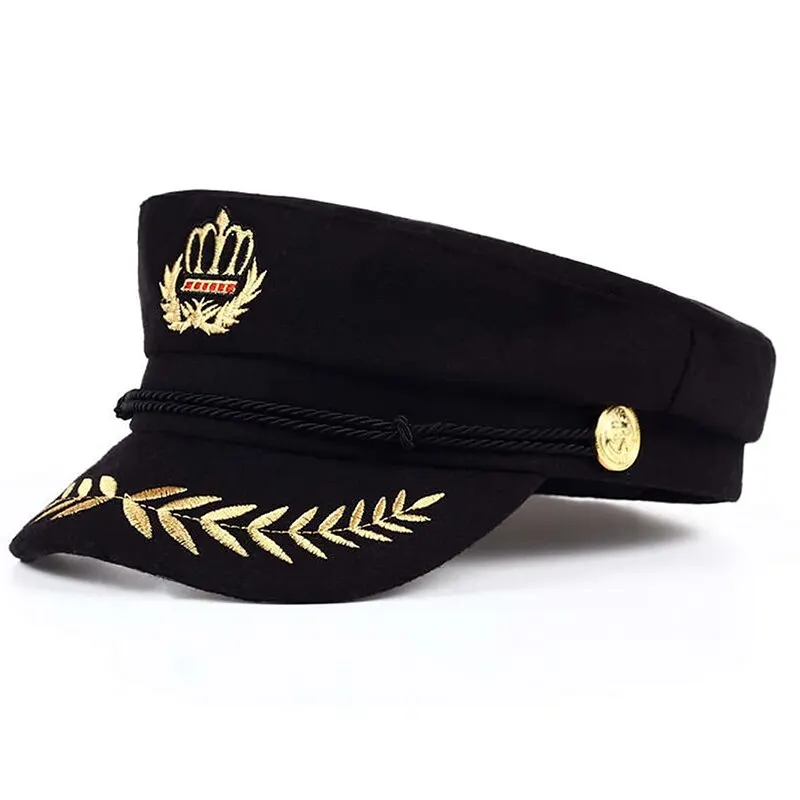 Crown Wheat Ear Embroidery Military Hats Flat Top Baseball Caps For Women Outdoor Sports Military Hats Cadet Sunscreen Hats