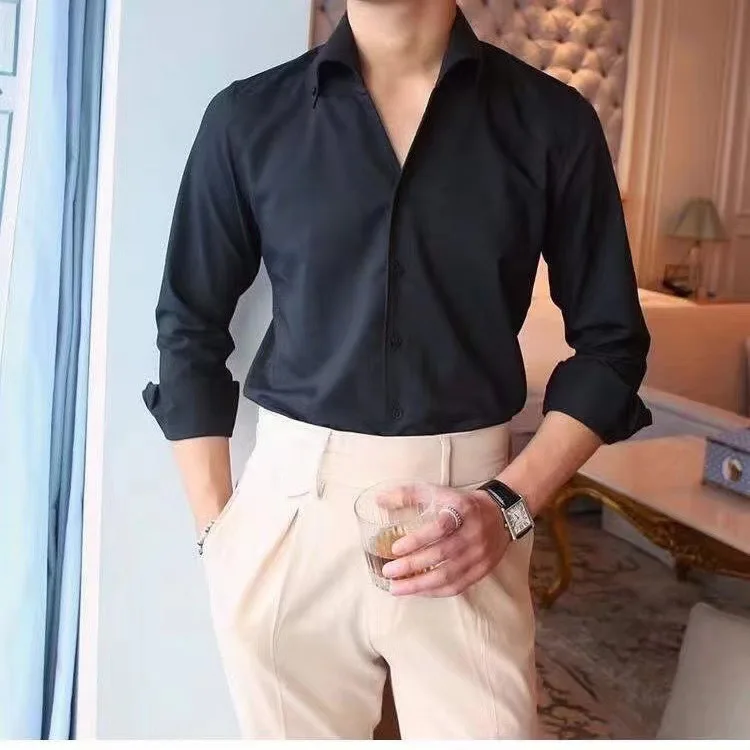 

Ele Briti Sle Italian Collar Slim Fit Long Sve irt for Men Exquisite Busin irt Youth Casual Faion