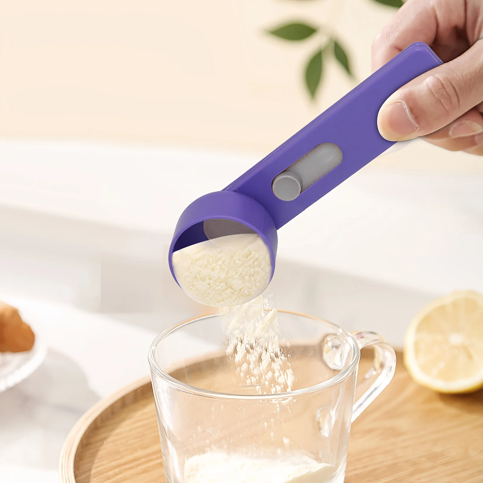 

​ Sliding Measuring Scoop 20cm, Adjustable Kitchen Scoop for Powder & Granules, Portion Control Scoop with Slide Button, 1PC