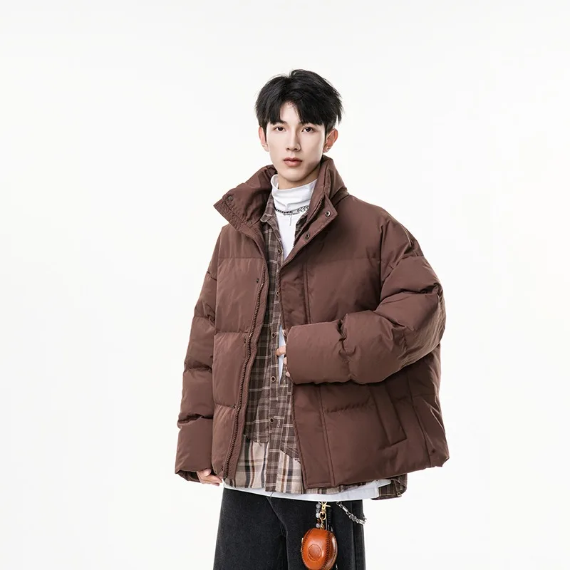 

Осень-зима, новая мода, мужские однотонные стеганые пальто с воротником-стойкой и длинным рукавом, повседневные модные простые базовые повседневные стеганые пальто, мужские парки