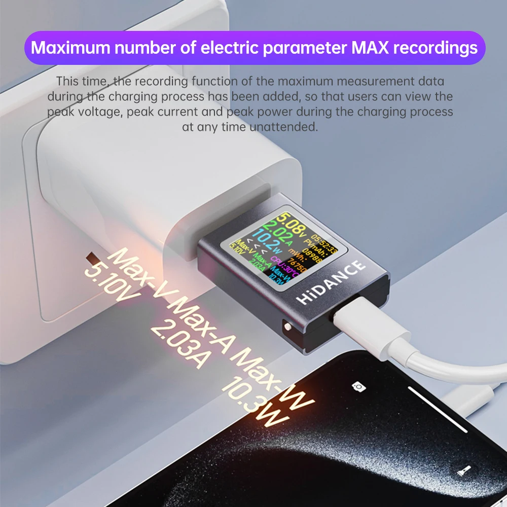 HDC-085C DC 4,5-50V 0-12A PD3.1 Multifunctioneel digitaal display DC-spanning Ampèremeter Vermogensmeter Type-c Mobiele telefoon Oplaadtester