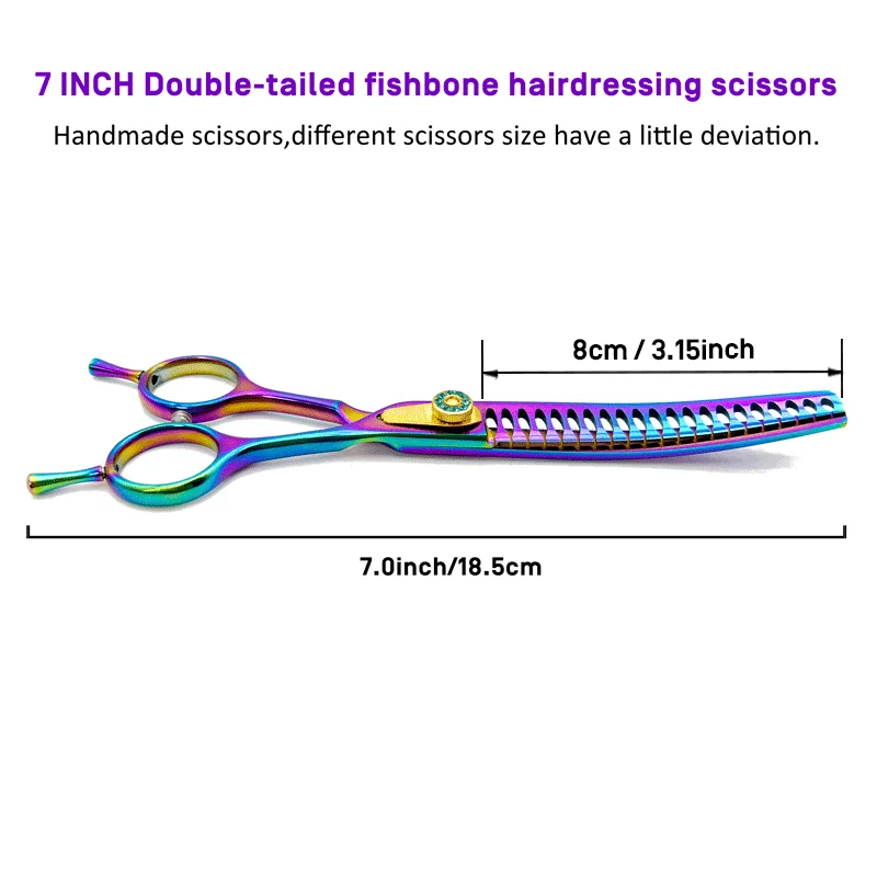 7inch professional pet scissors double-tailed fishbone hairdressing cut dog grooming scissors dog beauty thinning scissors