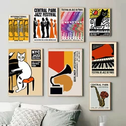 Vintage Montreux Jazz Festival Phonograph Black Cat Canvas Painting Posters Prints Wall Art Pictures for Living Room Home Decor