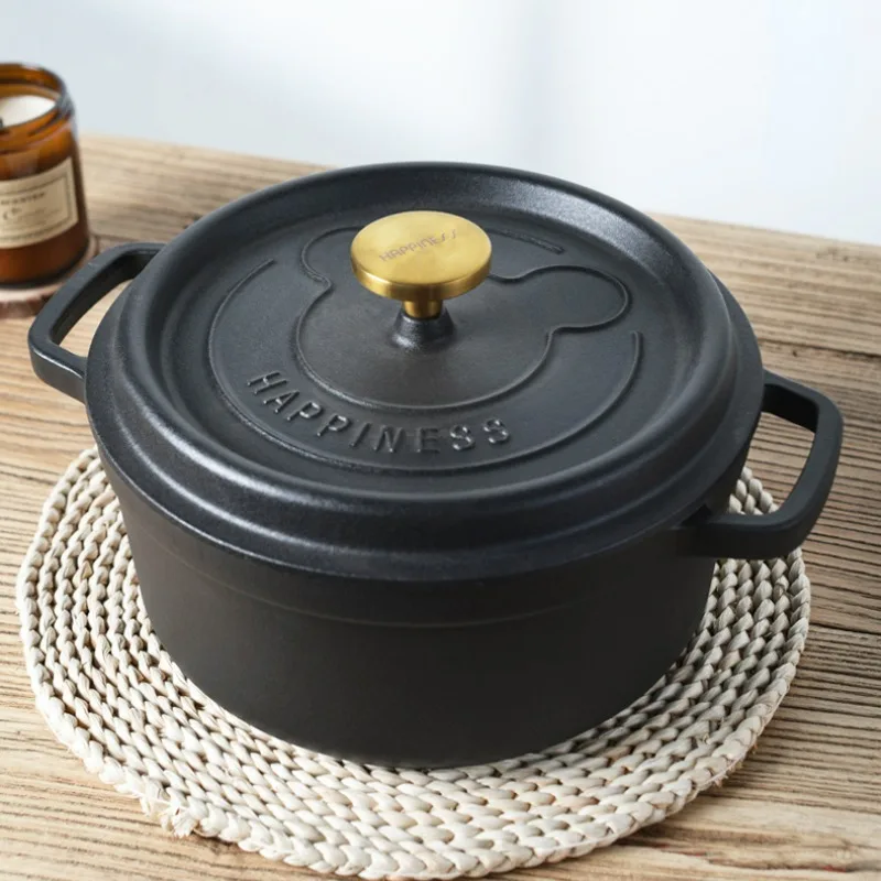 

Black Enamelled Cast Iron Casserole, Household Cast Iron Saucepan, Multi-purpose Stew Pot,non-stick Induction Cooker Cooking Pot